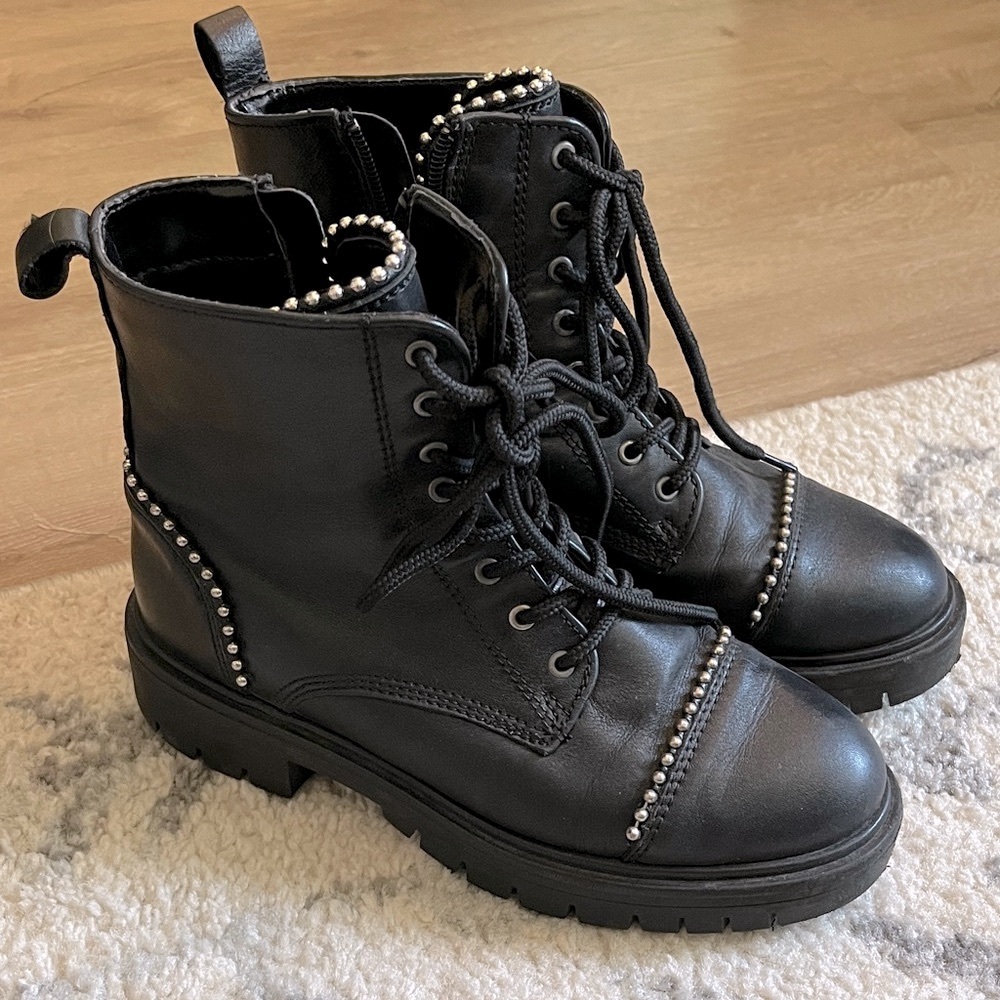 Aldo Black Studded Combat Boots